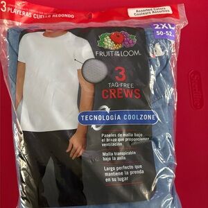 New in package- Fruit of the Loom men’s 3 pack of tag free crew neck tees.